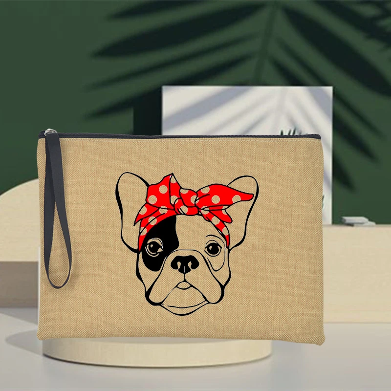 Bolsas de cosméticos de viaje con estampado de Bulldog Francés para mujer, bolso de mano, bolsa de almacenamiento al aire libre, organizador de artículos de tocador, estuche de maquillaje femenino portátil