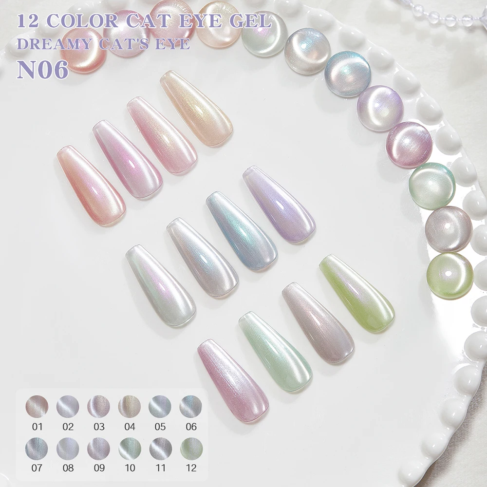 Vendeeni 12 Colors Moonlight Crystal Cat Eye Gel Nail Polish Ceramic Jade Magnetic Cat Eye UV Soak Off Gel Varnish With Display
