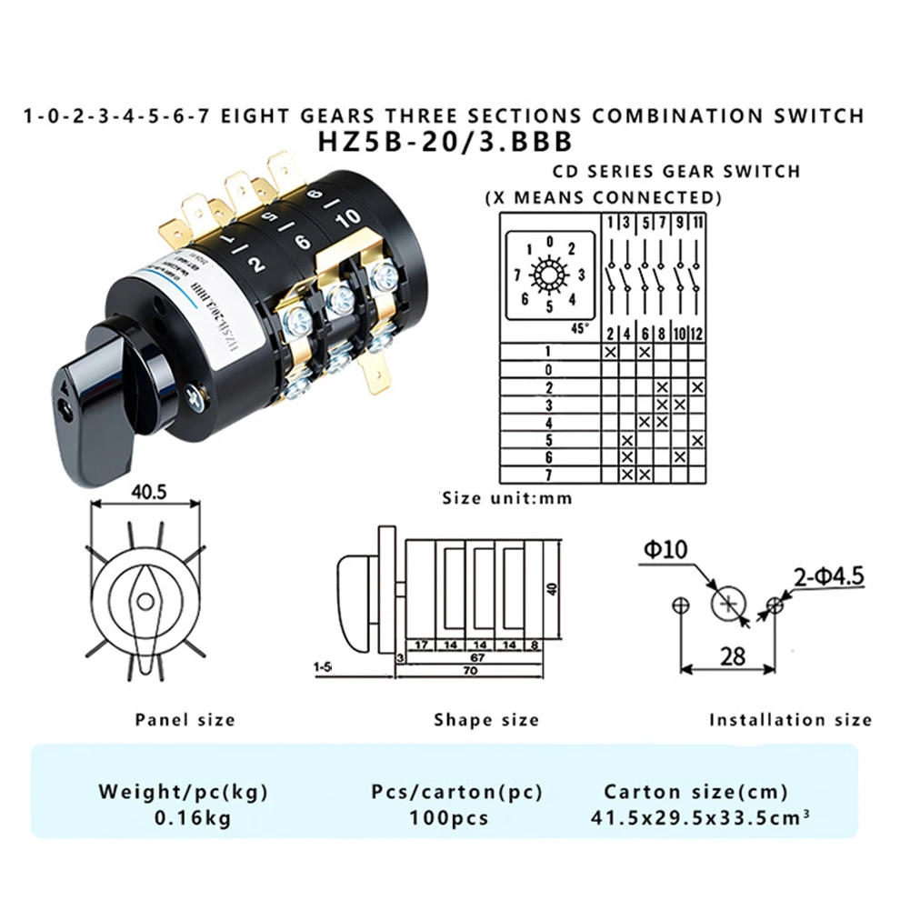 Imagen 3: Interruptor Combinado de 3 Polos y 8 Posiciones HZ5B 20/3.BBB con Contactos de Aleación de Plata para Control de Velocidad y Reversa de Motor
