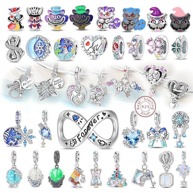 New 925 Sterling Silver Magic Cat Rabbit Charms Beads Family Infinite loops Winter Pendant Fit 3MM Original Bracelet DIY Jewelry