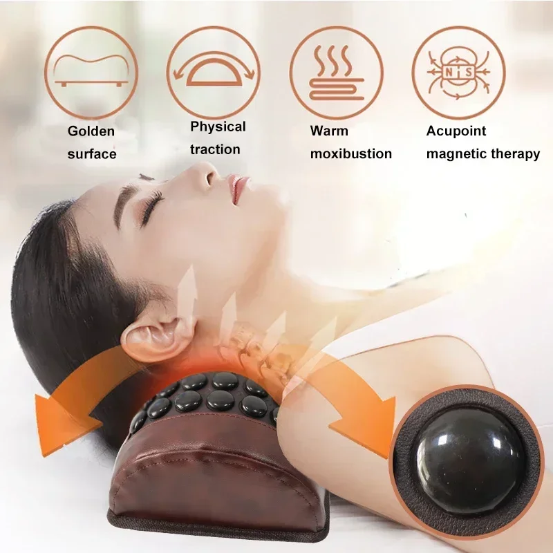 Jade Tourmaline Heating Pillow Far Infrared Heated Massage Bolster Neck Pillow for Cervical Spine  Pain Relief