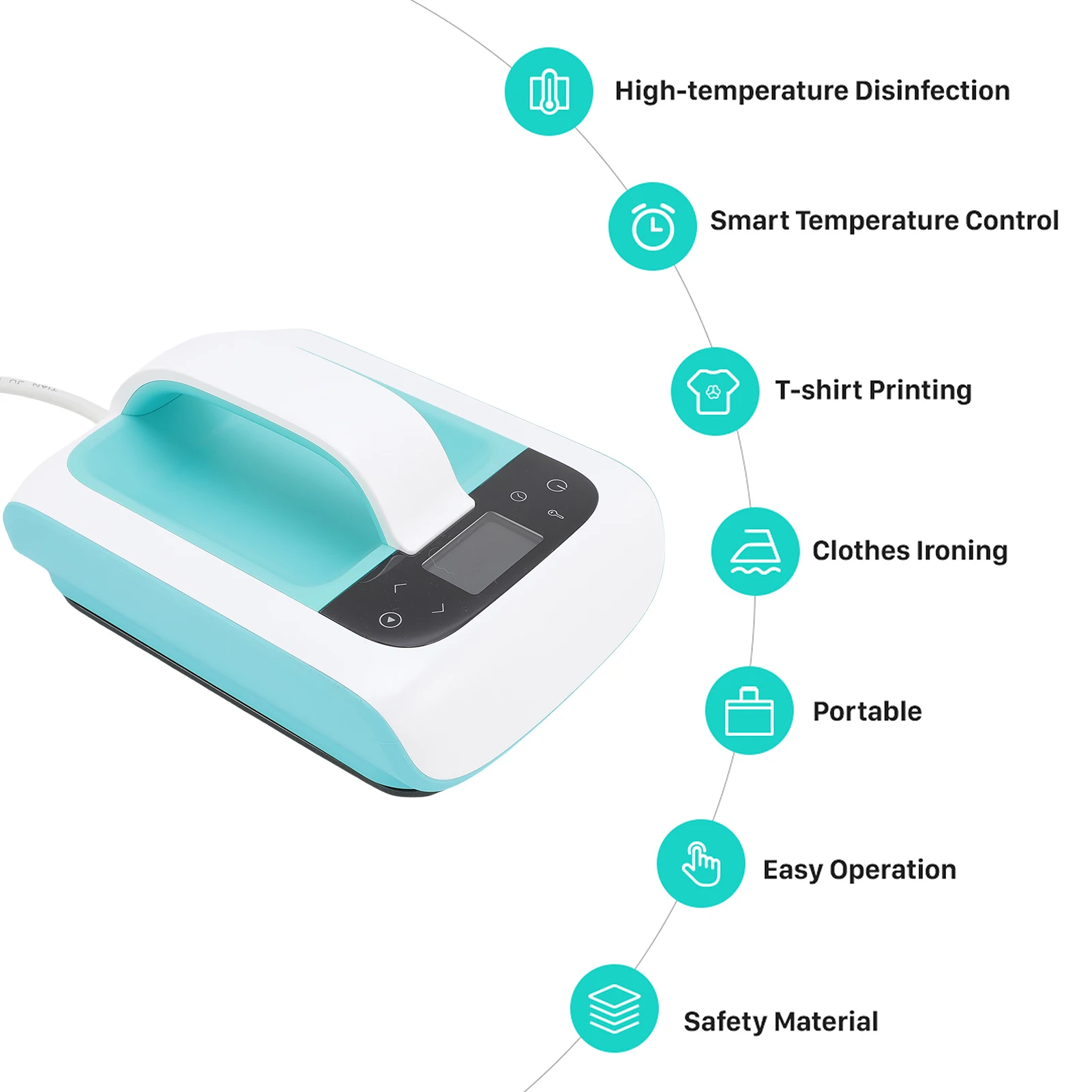 آلة الضغط الحراري للقمصان 7x4.8 بوصة نقل التدفئة مكبس الحديد تسخين سريع للتسامي مؤقت درجة الحرارة قابل للتعديل