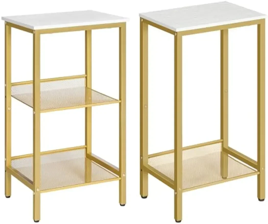 Tall End Table,3-Tier Telephone Table,2-Tier Tall End Table with Adjustable Mesh Shelves,Small Entryway Table,Laptop Table