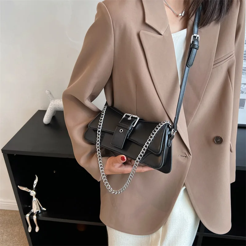 Top Brand Women Chain Shoulder Side Bags Solid Leather Female Handbag And Wallet Vintage Woman Flap Crossbody Sling Bag 2024 New