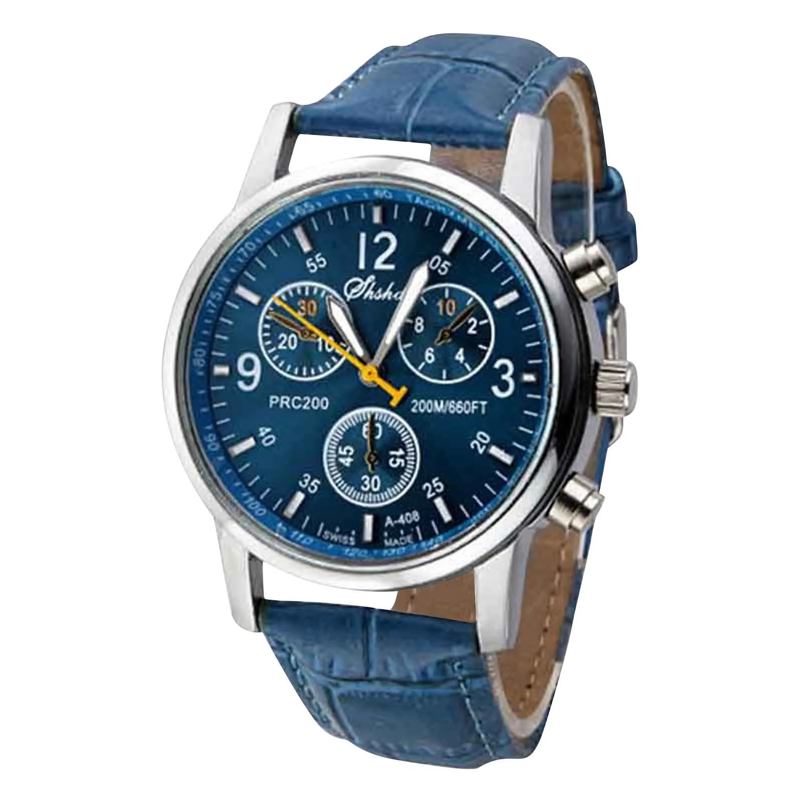 Men'S Quartz Watch Blue Genuine Leather Watch Men'S Fashion Business Dating Multi-Function Commuting Daily Wear Workplace Match