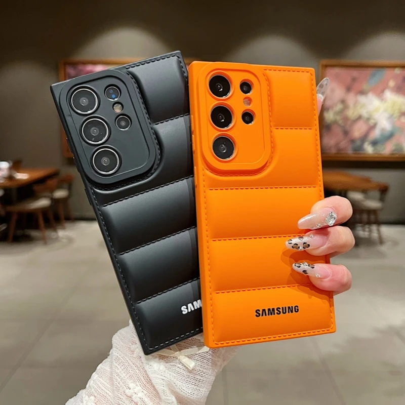 Wave Puffer Down Jacket Phone Case Samsung S26 S25 S24 S23 S22 Ultra S21 Plus Note 20 A72 A54 Solid Color Shockproof Soft Cover