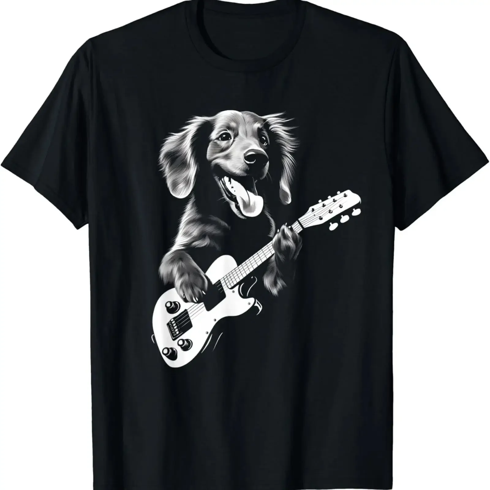 Dachshund Playing Guitar Funny Dog T Shirt vintage Washed designer clothes Top For Everyday Wear Casual Soft Comfortable