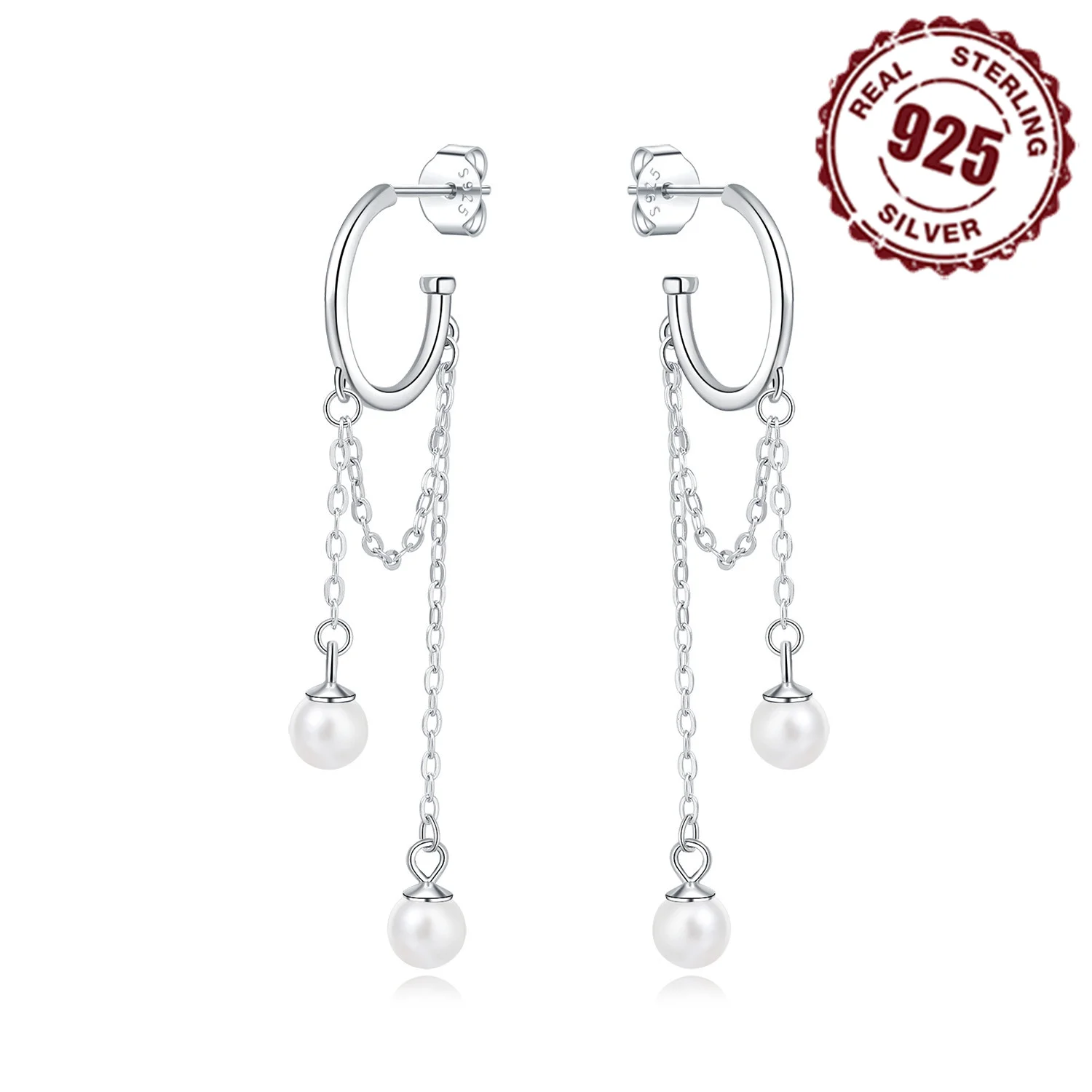 Boucles d'oreilles pompon perle en argent regardé 925 pour femme, cerceau polyvalent, bijoux de fête, beaux cadeaux, 03/boucles d'oreilles