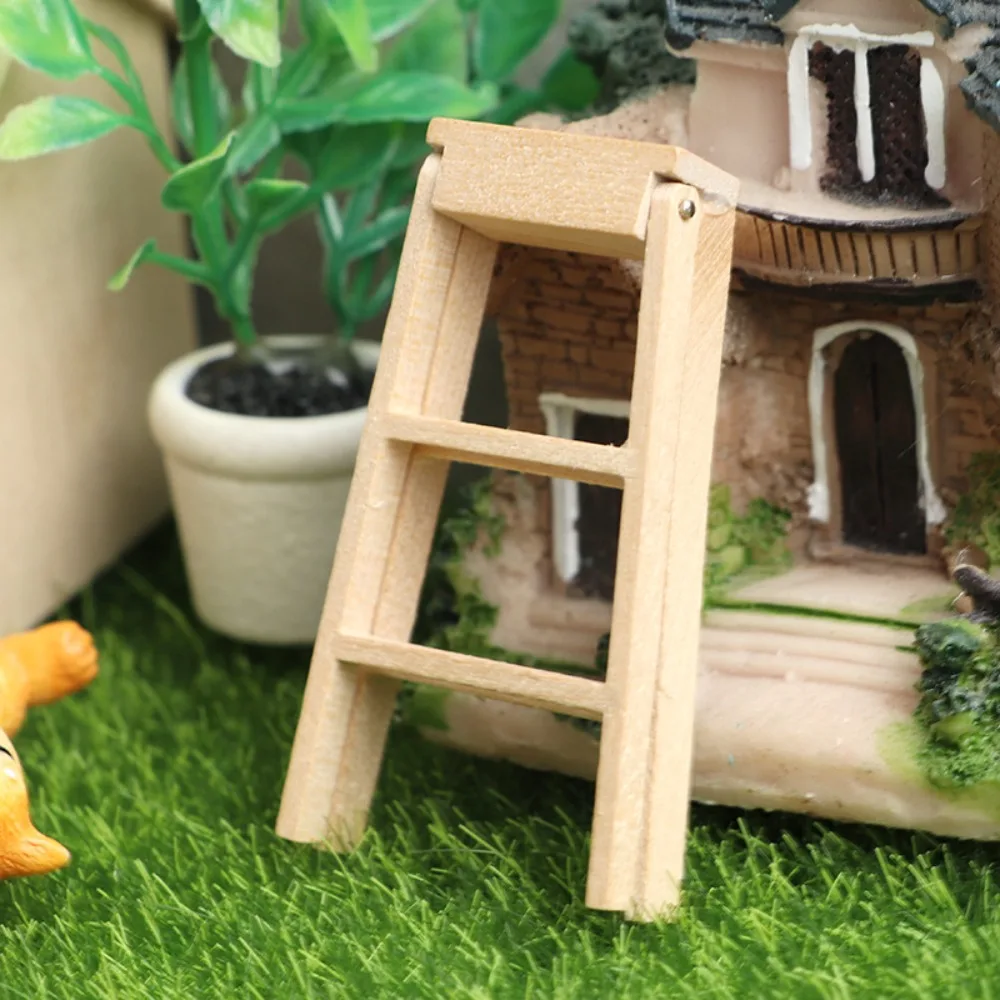 Miniature Model Wooden Ladder Dollhouse Wooden Red White Dollhouse Mini Ladder Cute Dollhouse DIY Creative Figurine Stairs Toys