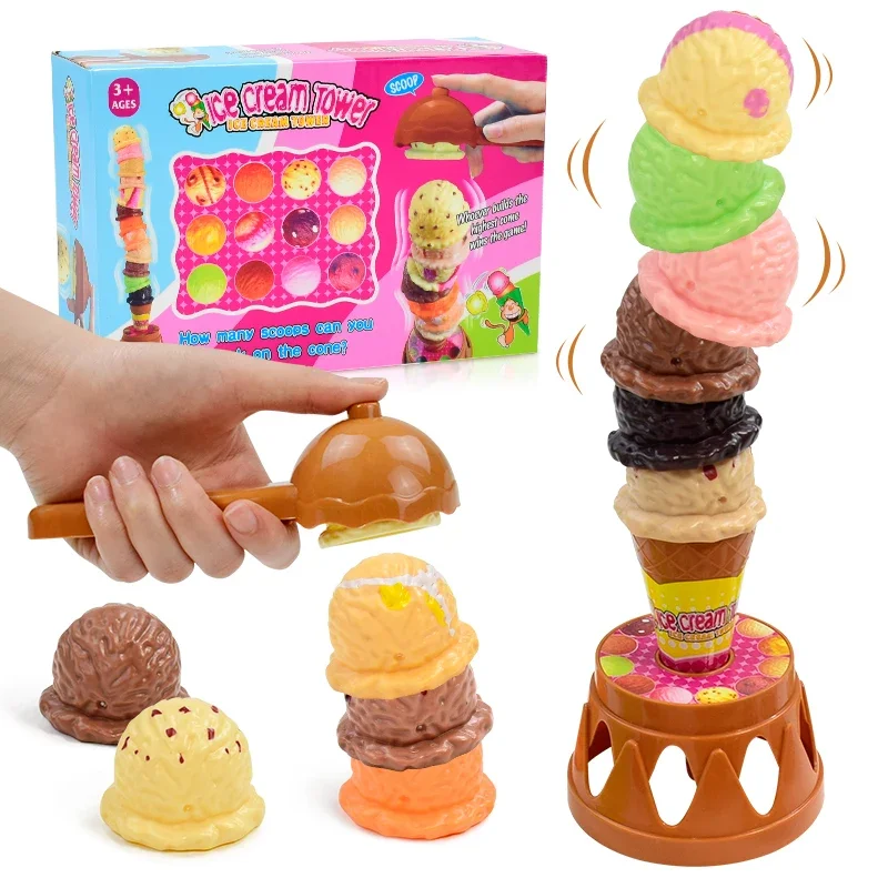 Juguetes de cocina de comida simulada para niños, juego de apilamiento de helados y helados, juego educativo para niños