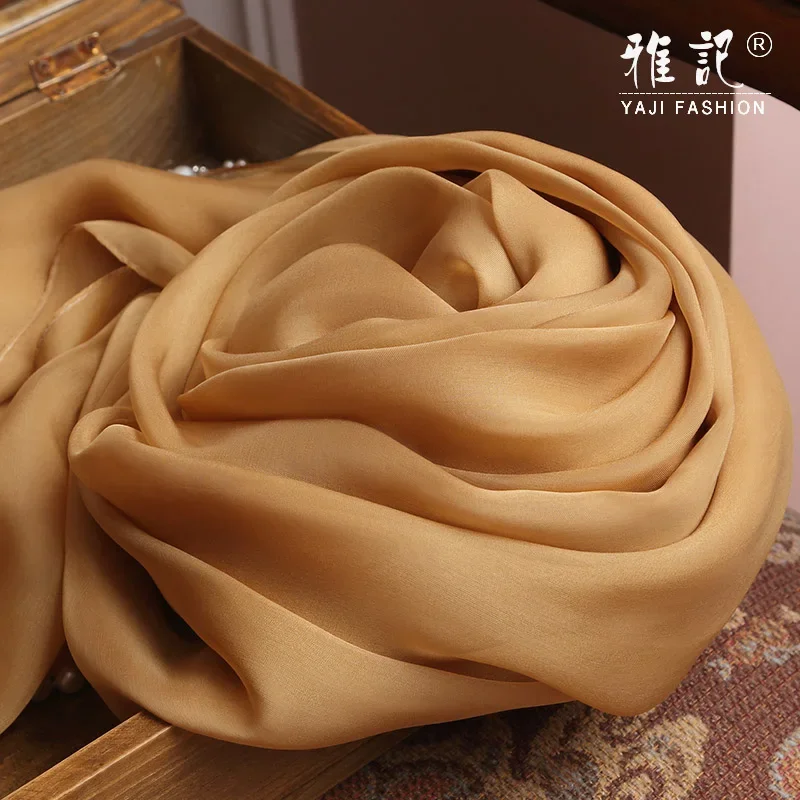 Jedwabny szyfonowy szalik Foulard Femme100% prawdziwy jedwabny szalik damski złoty Hangzhou jedwabne szale okłady dla pań solidna szalik