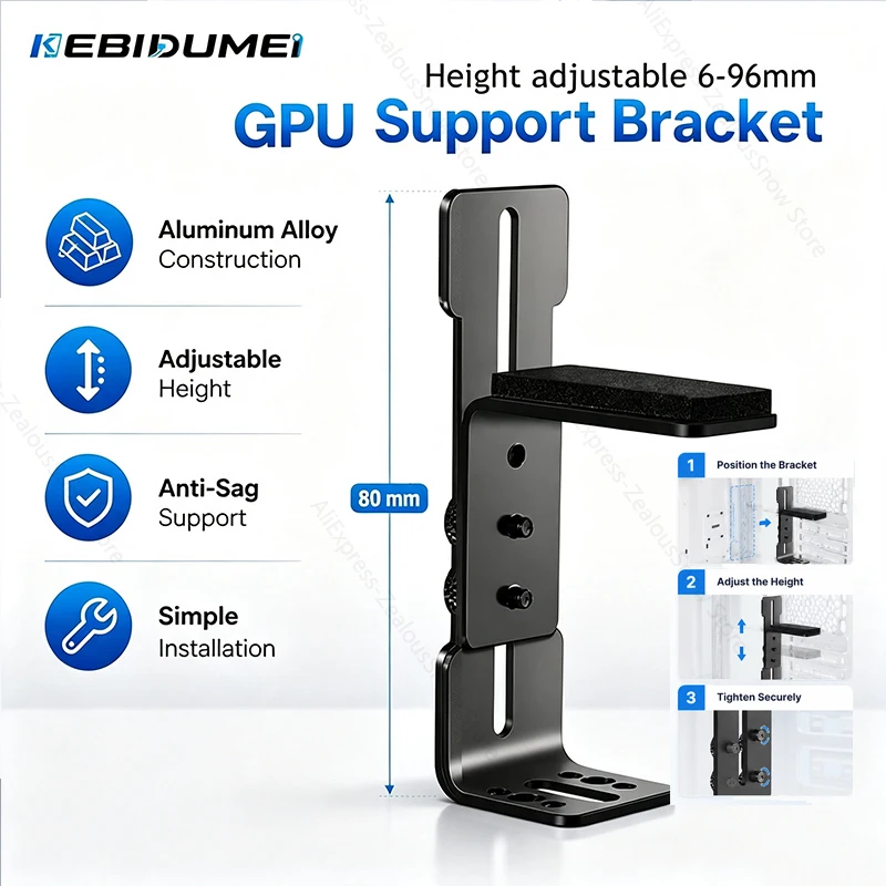 Support de carte graphique KEBIDUMEI 6-96mm pour ordinateur, support de ventilateur de châssis, support métallique anti-affaissement, support de carte vidéo GPU réglable