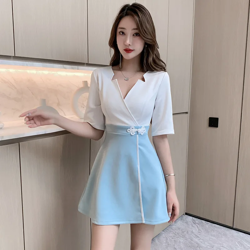 Ropa de trabajo para mujer, traje de falda corta, camisa, camarero de Hotel, salón de belleza, Spa, masaje, uñas, café, baño de pies, uniforme de