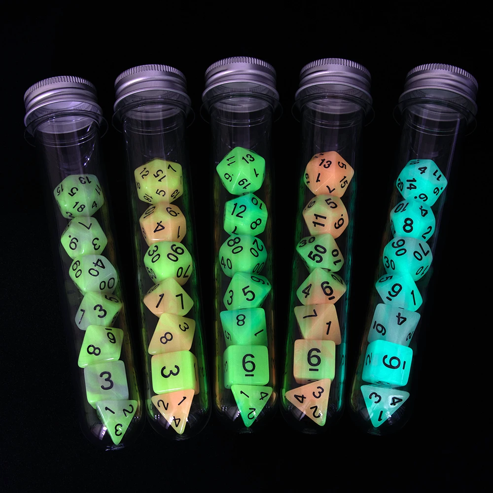 Glowing in The Dark Night Dice Set 7pcs/Set with Fantasy Potion Flask for DND Dragons Game