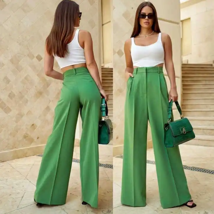 Women High Waist Pants Straight Leg Flare Trousers Graduation Ceremony Attire Birthday Party Wear One Piece Customized
