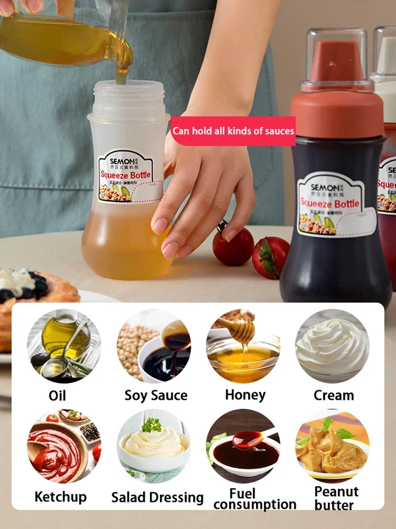 350ML Sauce Squeeze Bottle Five Hole Plastic Ketchup Bottle Sauce Honey Dispenser Container Kitchen Condiment Olive Oil Bottles