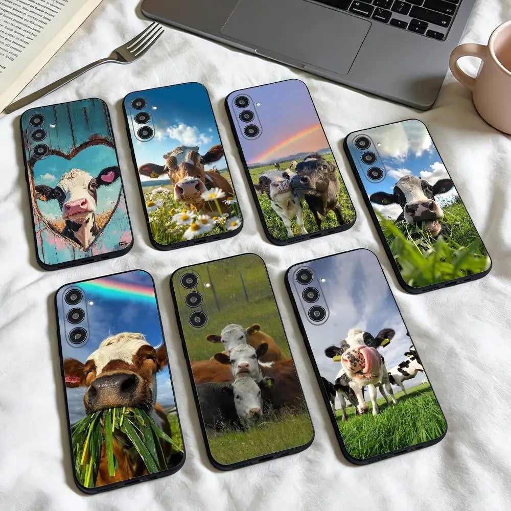 

Cute Cow phone Case For Samsung Galaxy A73,A72,A71,A70,A53,A52,A51,Others Soft Black Shell