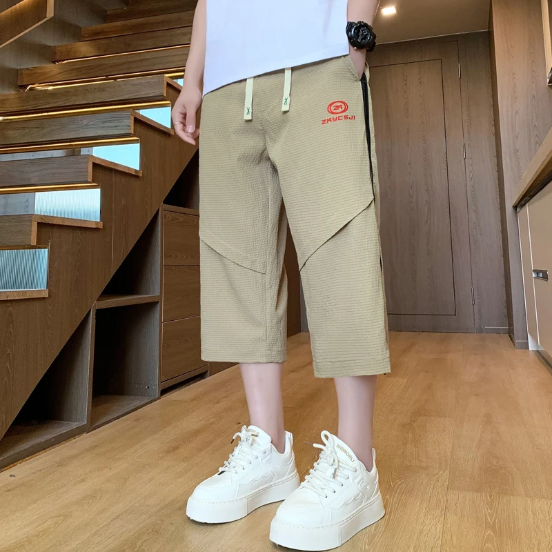 

Ice Silk Cool Feeling 7/8 Length Pants Men Summer New Sle Thin Faion Brand Qui Dry Loose Straight Casual orts