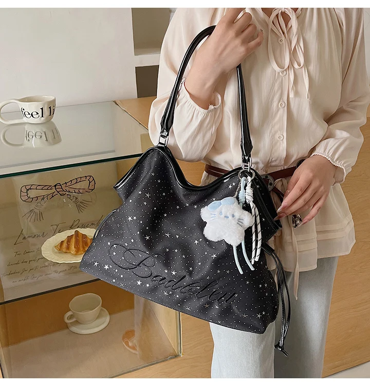 Y2k Fashion Letter Printing Pattern Shoulder Bag for Women 2026 Sweet Girls Vintage Casual Tote Bag Handbags Large Capacity Bag