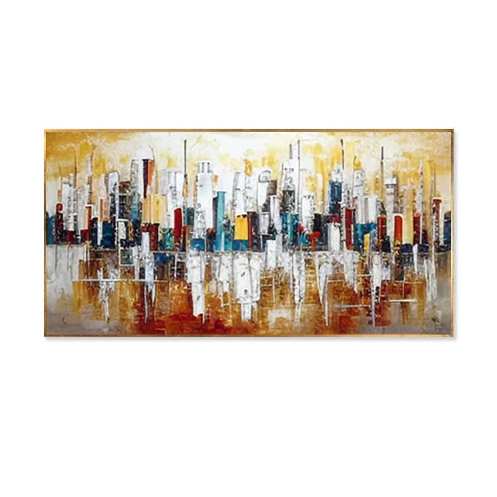 

Building Knife City Landscape Yellowish-brown Painting Hand-Painted Tall Buildings Scenery Oil Painting on Canvas for Decor Art