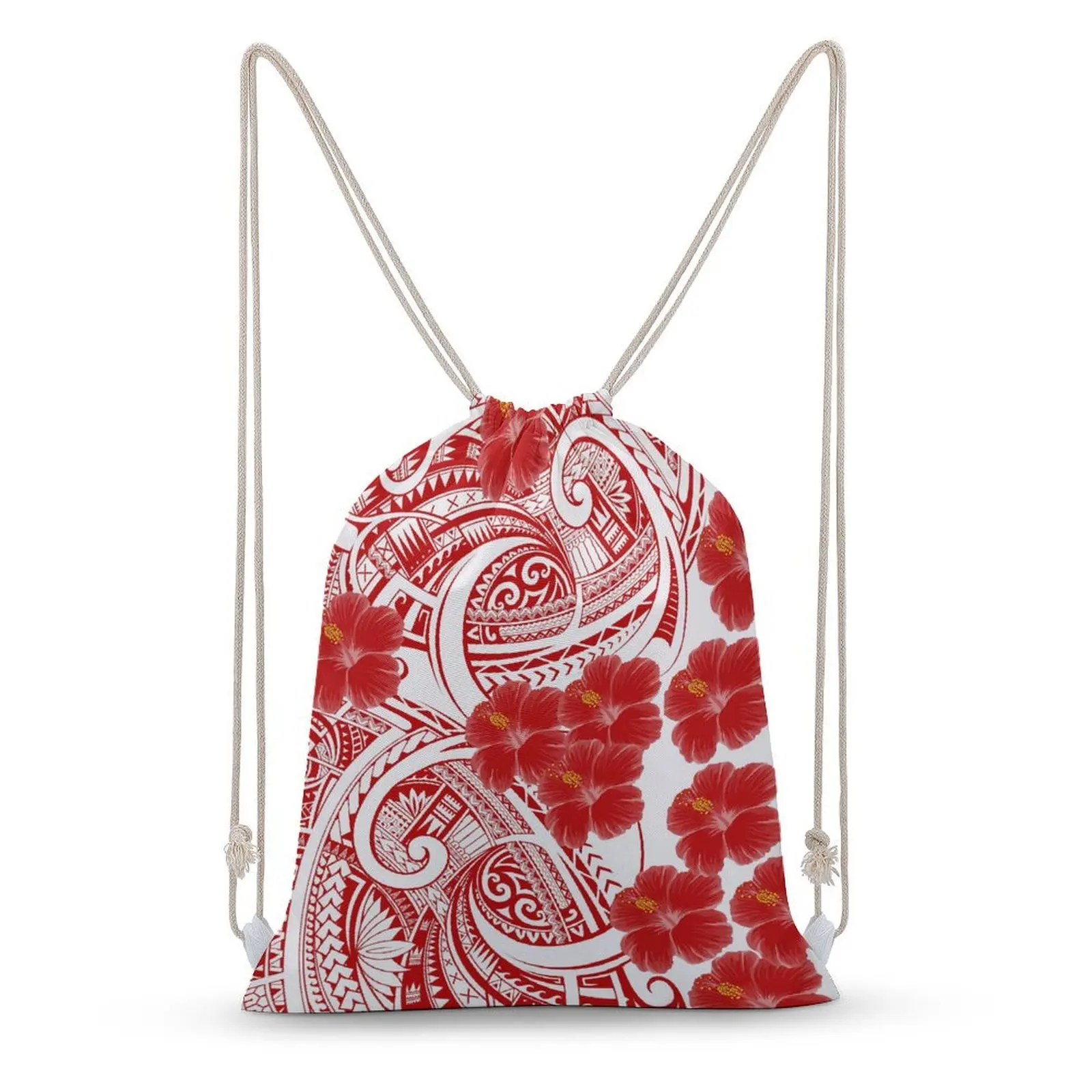 

Samoa Hibiscus Flower Design Custom Drawstring Bag Backpack Travel Portable Bag Large Capacity Polynesian Island Backpack
