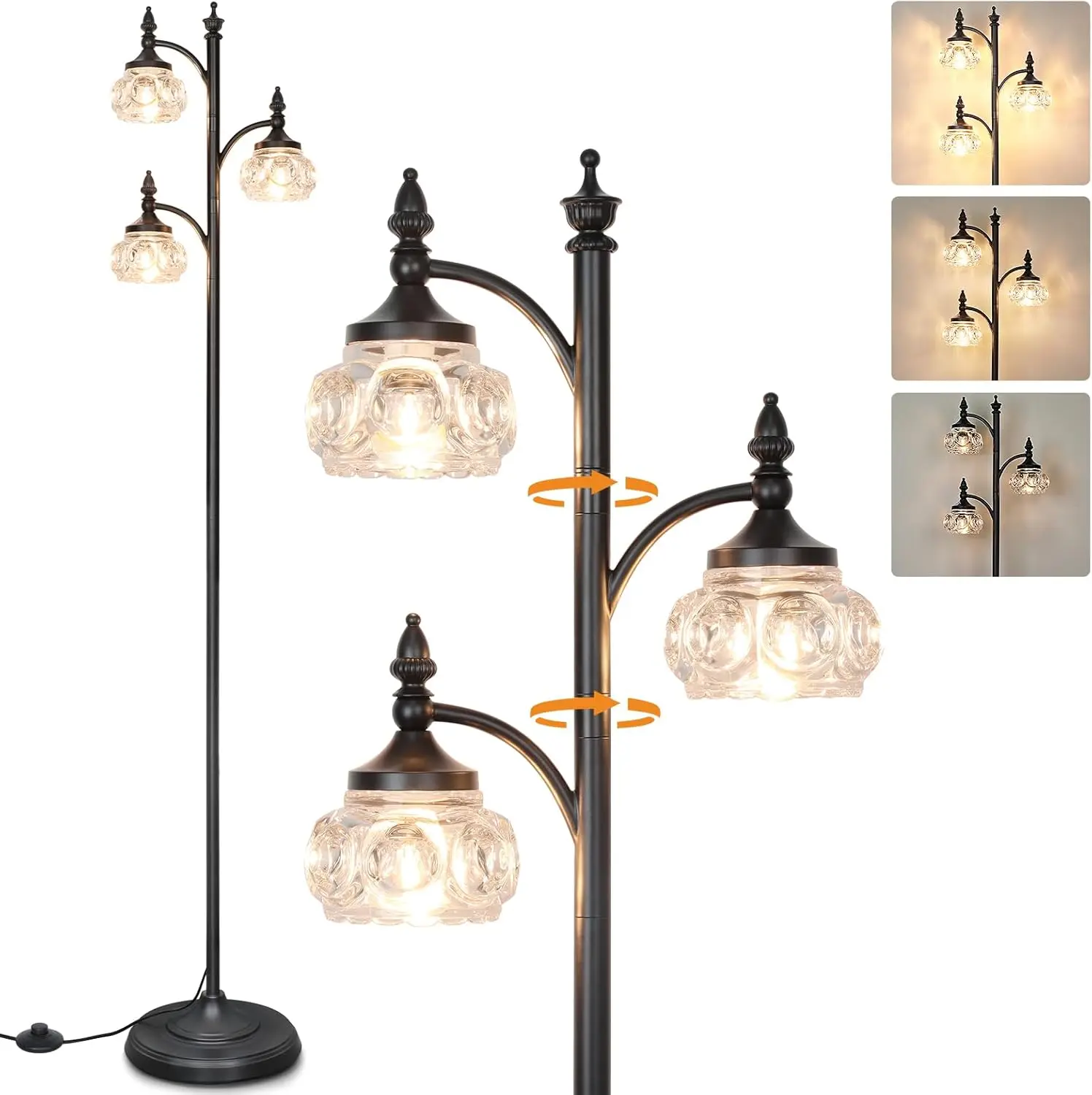 

Modern Black Floor Lamp with 3 Rotatable Dimmable Lights, 66.5'' Tall Standing Lamp for Living Room Bedroom Office