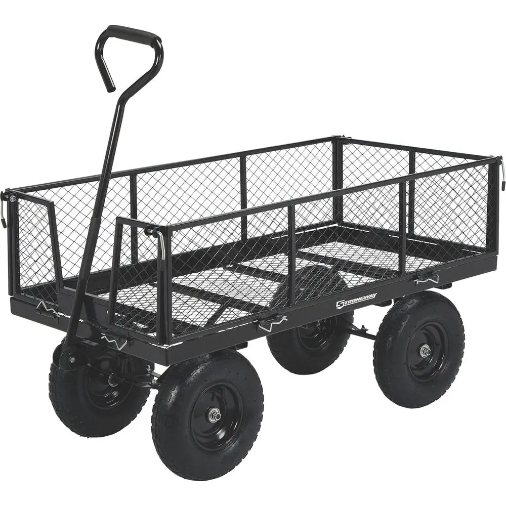 

Jumbo Garden Wagon with Removable Sides, 1400-Lb Capacity, 50L x 24W x 26.75H, Black Steel Yard Cart