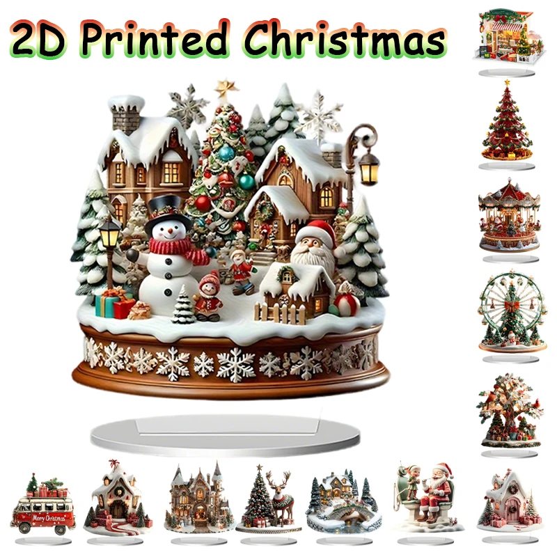 

2026 Hot Sale 2D Acrylic Christmas Ornament Set Winter Village Scene Tabletop Decor with Base Holiday Party Gift Home Office