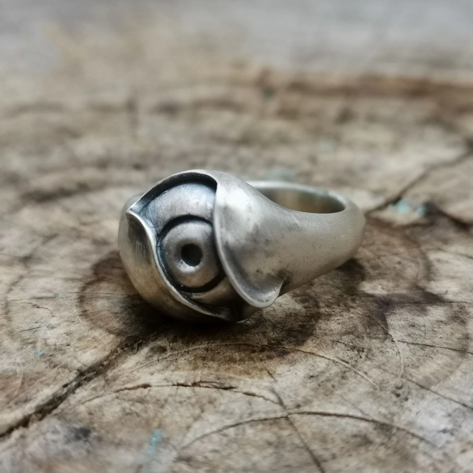 Retro Ghost Eye Ring Punk Gothic Adjustable Open Ring For Men Silver Plated Copper Jewelry Art Accessories Creative Unisex Gift