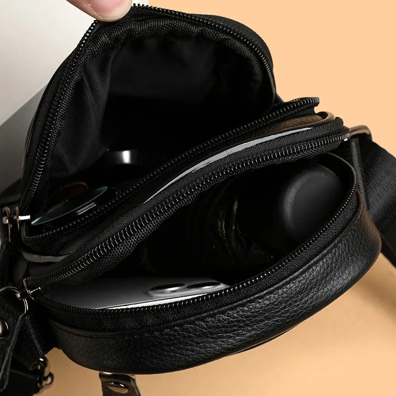 Men's Genuine Leather Shoulder Bag Small Casual Crossbody Purse for Mobile Phone Daily Use