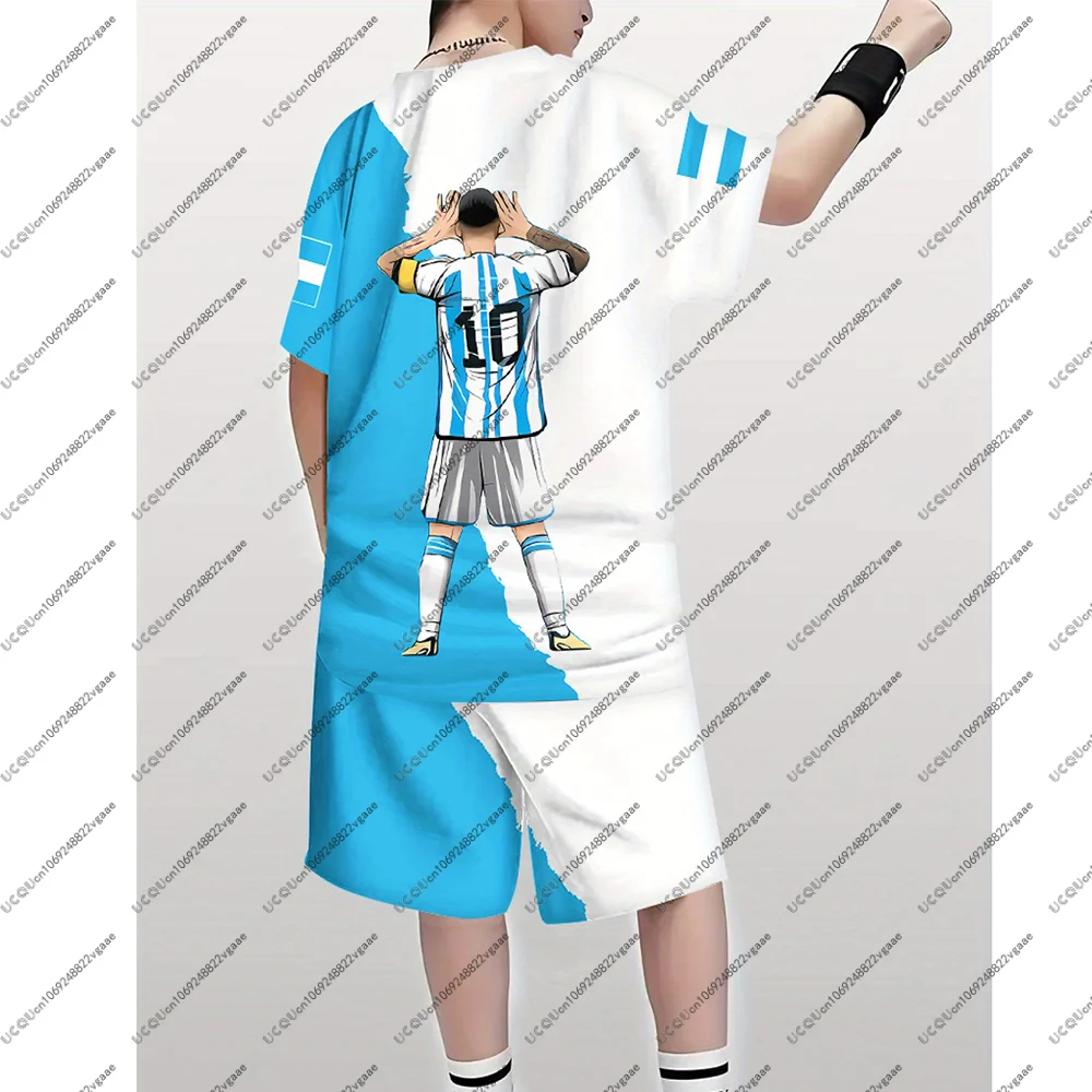 كرة القدم جيرسي المحملة الرجال طفل هدية الشباب الذكور سترة رياضية علوية الصبي مجموعة كرة القدم عادية تي شيرت 2 قطعة في الهواء الطلق تنفس السراويل ميسي 10 مروحة