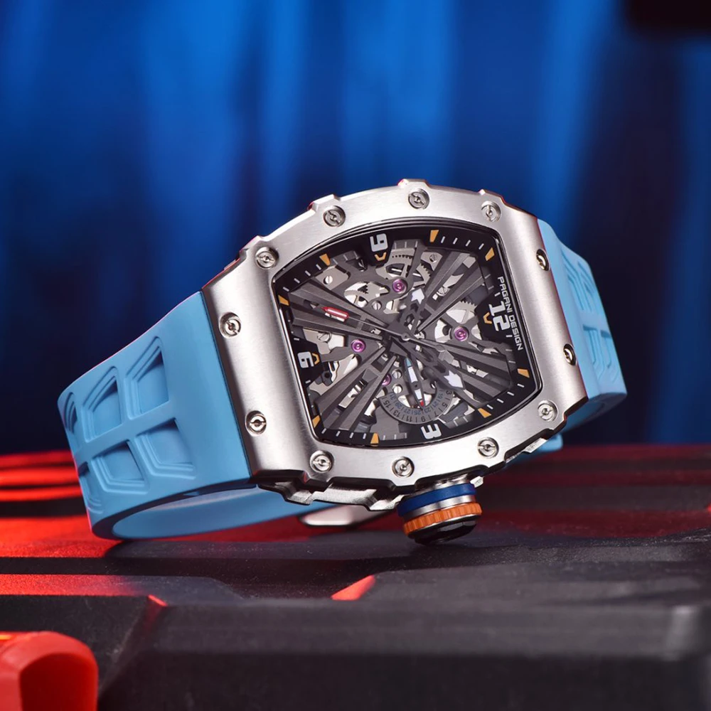 PAGANI DESIGN top marka VH65 mechanizm kwarcowy beczułkowy luksusowy zegarek gumowy ażurowy męski wodoodporny zegarek reloj hombre