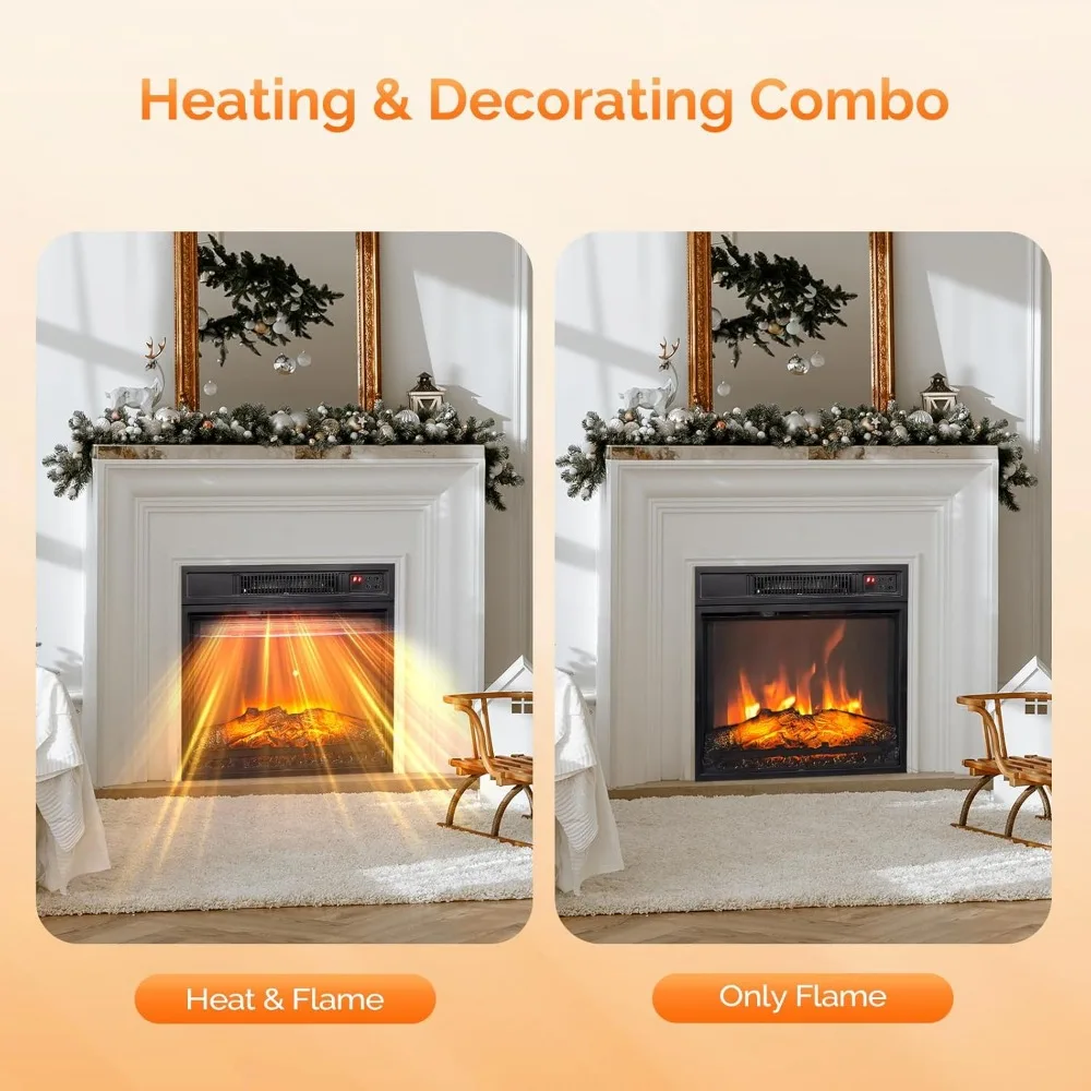 ROVSUN 18 Electric Fireplace Inserts with Remote Control, 1400W Recessed Stove Heater with 8H Timer, 6 Flame Colors, 5 Brightnes