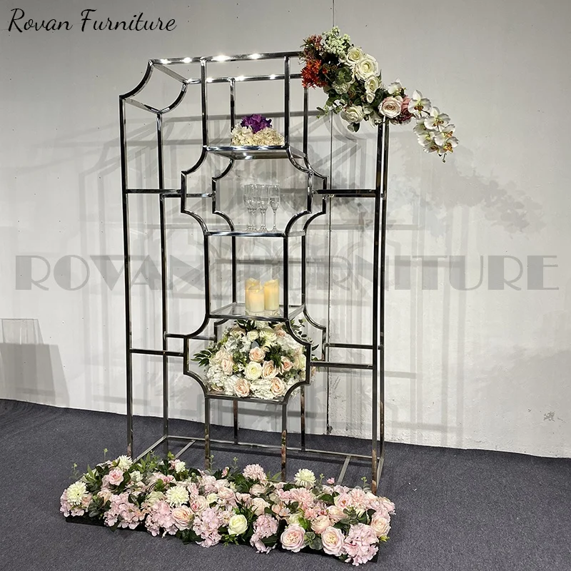 New style wedding decorations high quality sliver metal stainless steel display red wine rack shelf for party used