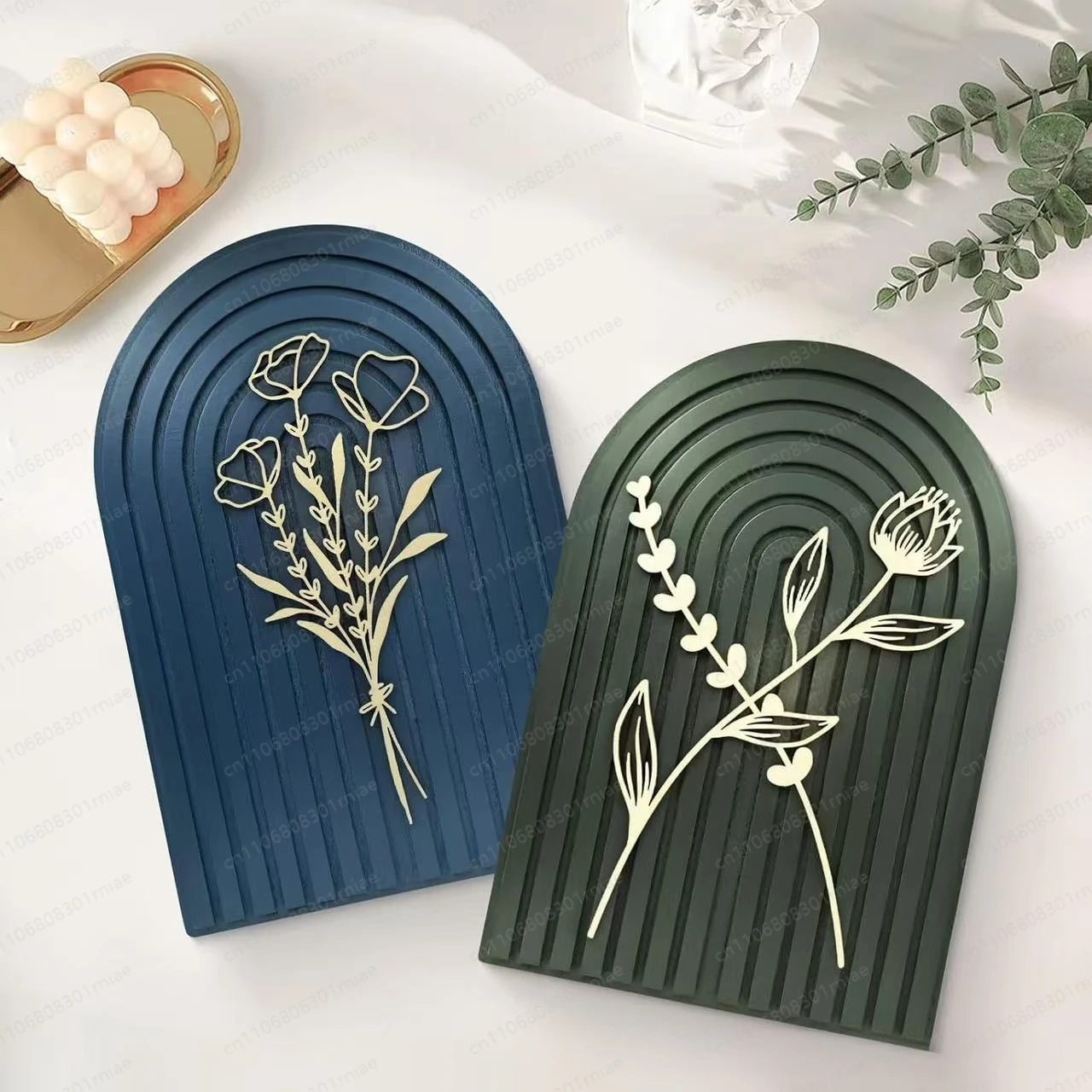 Wooden tabletop arched ornament wall-mounted decorative frame Bohemian feng shui corrugated decorative tray