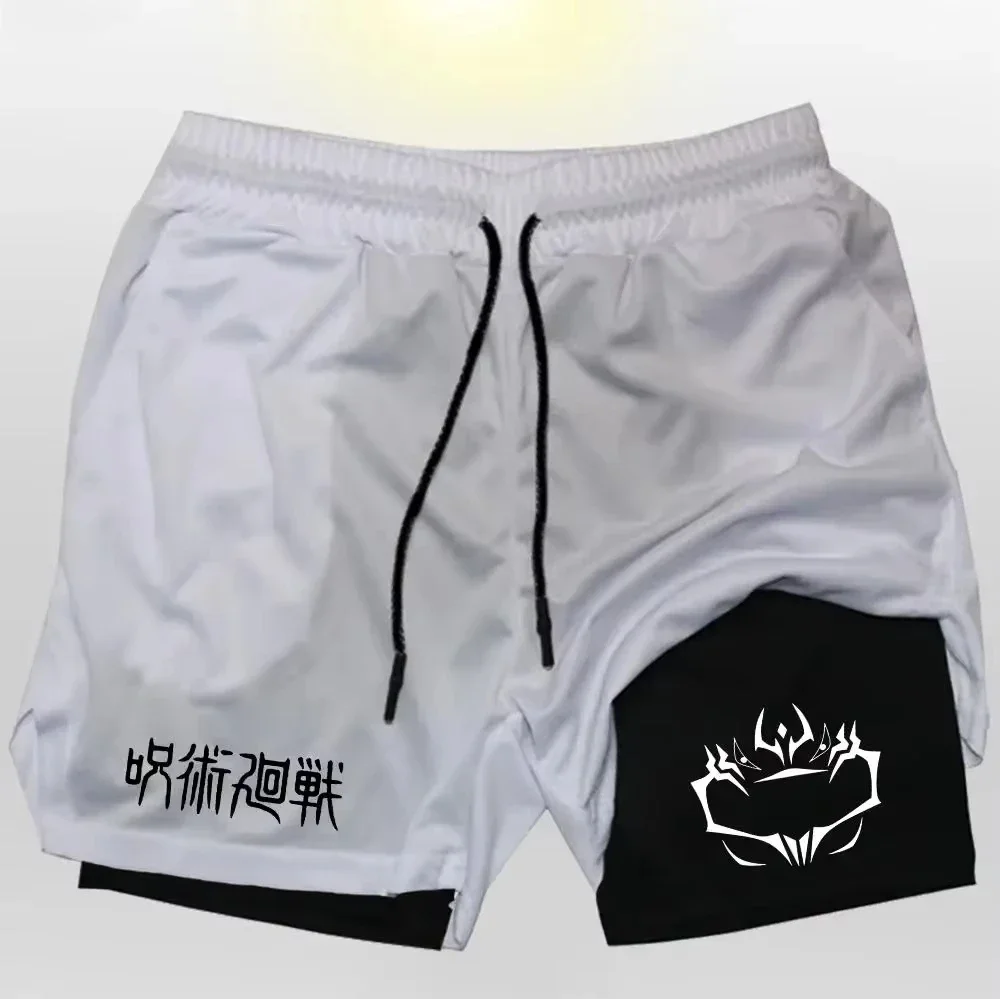Jujutsu Kaisen Black Shorts - Anime Character Print, Double Layer Quick Dry Shorts for Men, Casual Athletic Wear
