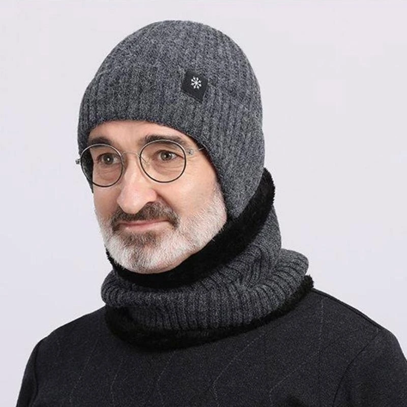 

652F Winter Warm Hat for Senior Men Elastic Acrylic Ear Flap Hat Neck Gaiter for Skiing Cycling Hiking and Daily Wear