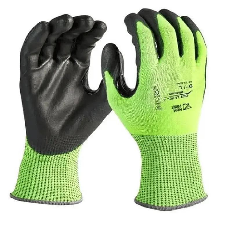 

12PK High Visibility Cut Level 4 Polyurethane Dipped Gloves - S