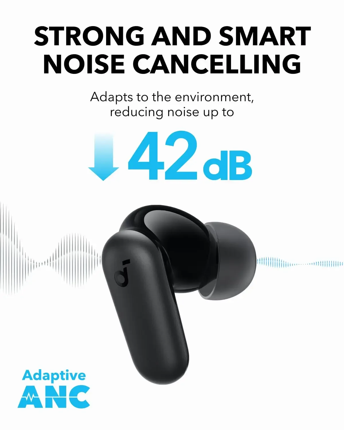 Soundcore P30i by Anker Noise Cancelling Earbuds, Strong and Smart Noise Cancelling Powerful Bass, 45H Playtime, 2-in-1 A3959