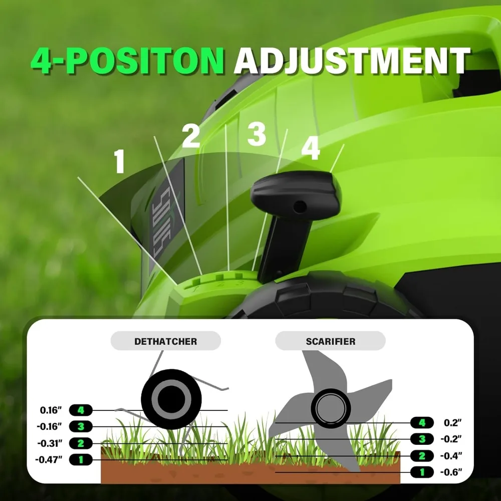 Detatcher y escarificador eléctrico de 12 amperios con bolsa de colección de 30L, detatcher de césped con cable 2 en 1 con ajuste de profundidad de 4 posiciones