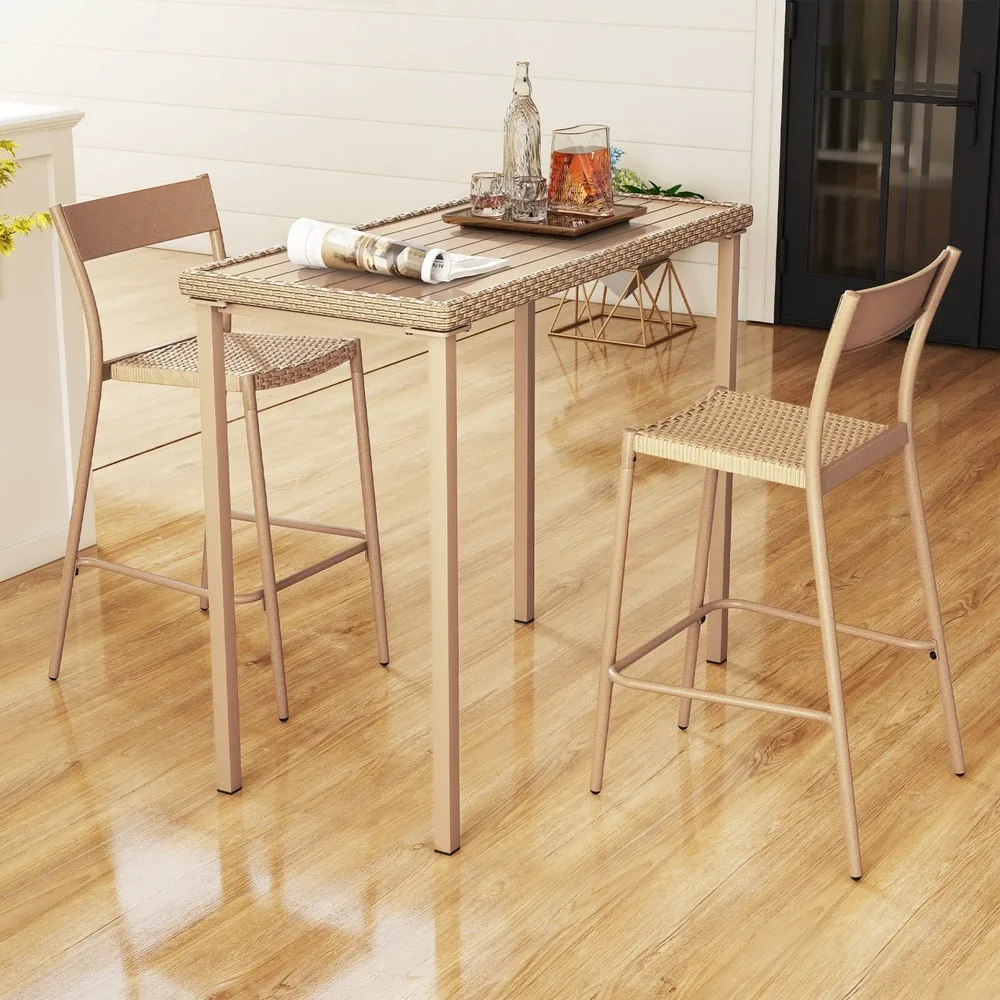 3 PCS Patio Bar Table Set Outdoor Bar Height Table & 2 Armless Chairs