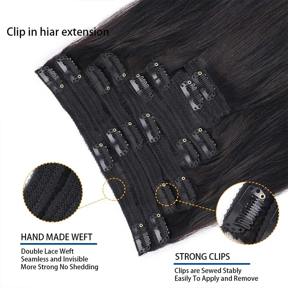 Brazilian Natural Straight Clip In Hair Extensions 100% Real Human Hair Extensions Color #1B Black 120g For Salon High Quality