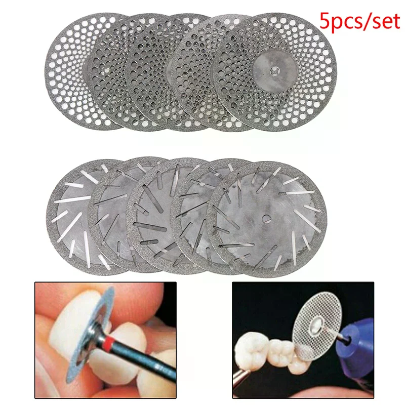 5Pcs  Dental Ultra Thin Double Sided Diamond Cutting Disc With Mandrel Teeth Whitening Polishing Accessory