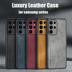 Luxury Sheepskin Leather Case for Samsung Galaxy S24 S23 FE Ultra Plus S22 S21 S20 S10 Note 20 Note 10 Lite 5G Retro Back Cover
