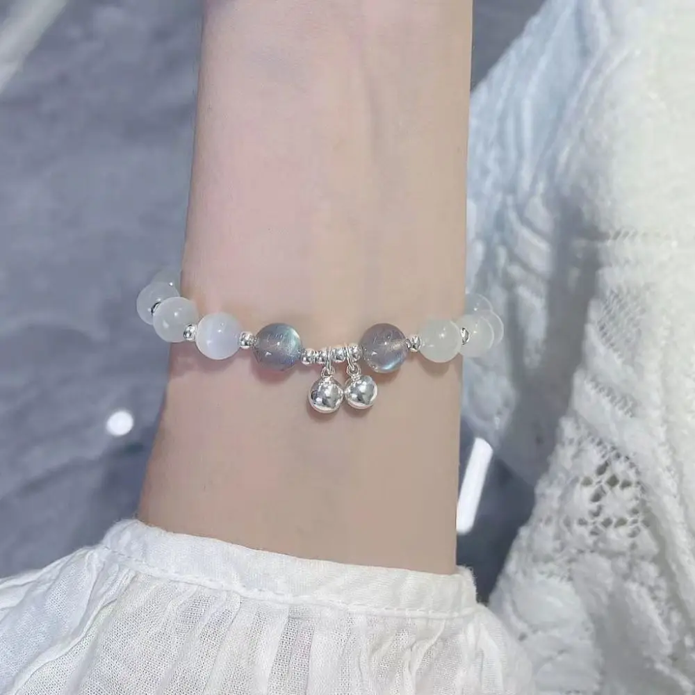 Decorazione estiva Bracciale in pietra opale Bracciale in cristallo con diamanti Gioielli da donna Perline blu Gioielli con ciondolo a campana fortunata