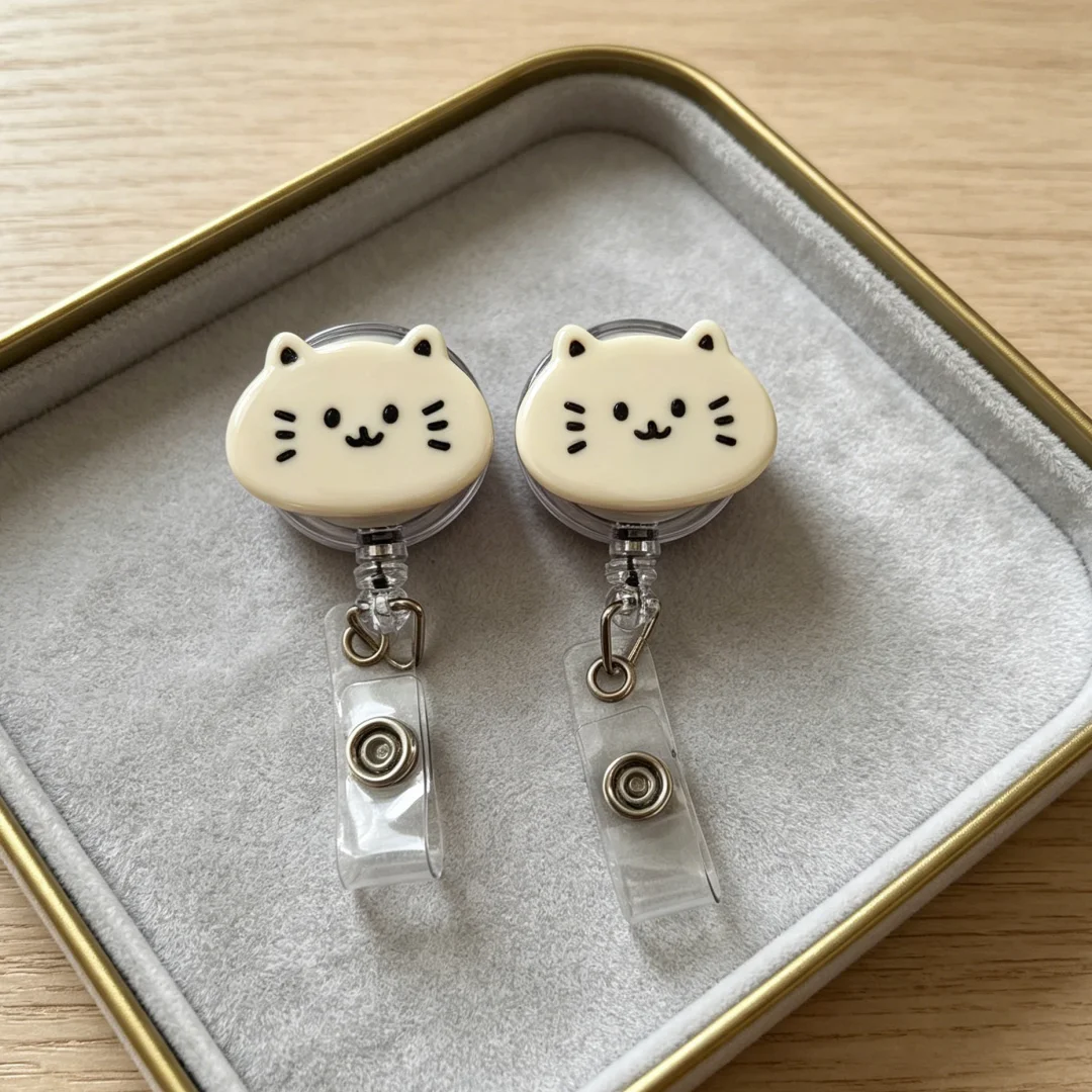 1/2 Piece Black and White Cat-Shaped Retractable Badge Holder, Anti-Loss Gadget for Nurses and Students, Can Be Stretched and Retracted, Suitable for Practical Use with Id Cards and Access Cards