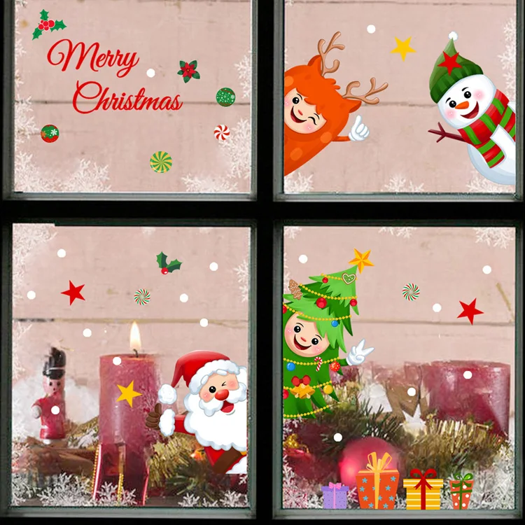 Cartoon Weihnachtsmann Schneemann Wandaufkleber Heimdekoration Elektrostatische Aufkleber Neujahrs-Wandbild Glasfenster-Dekoration Tapete – Detail 6