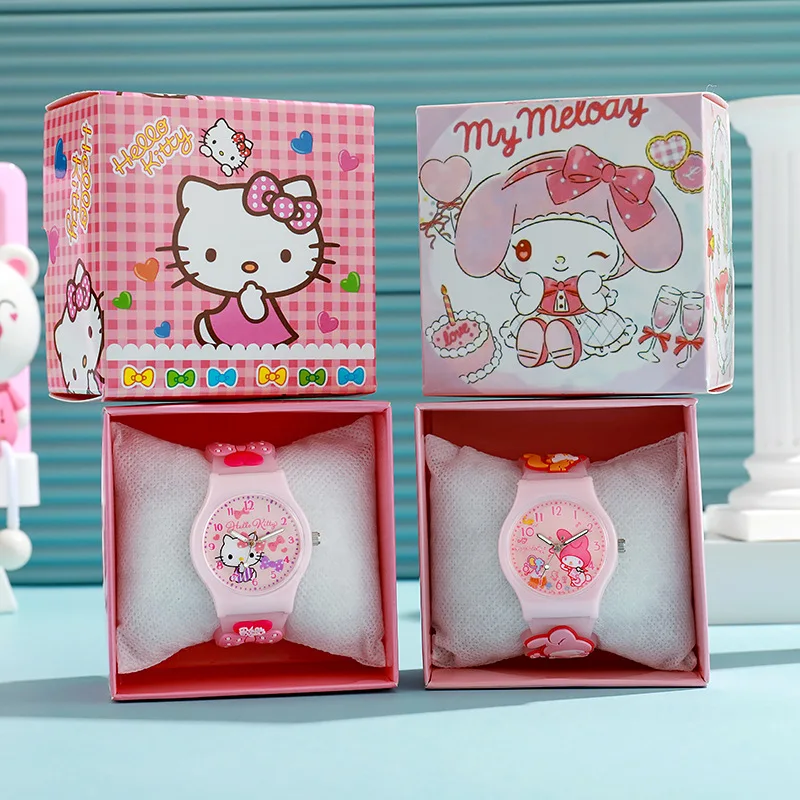 3D Pattern Anime Sanrio Children Watches for Girls kulomi big-eared dog Melody Kid\'s watch gift with gift box Quartz Clock