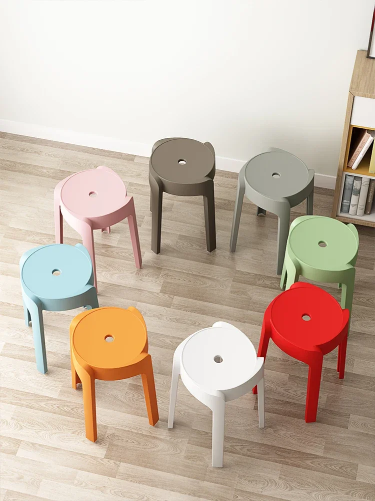 Nordic Fashion Round Stool Plastic Thickened Adult Stackable Dining Table Bench