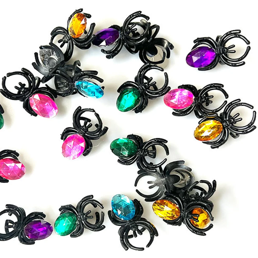 20 Pcs Spider Ring Plastic Rings Diamond Bulk Halloween Goodie Bag Stuffers with Jewels